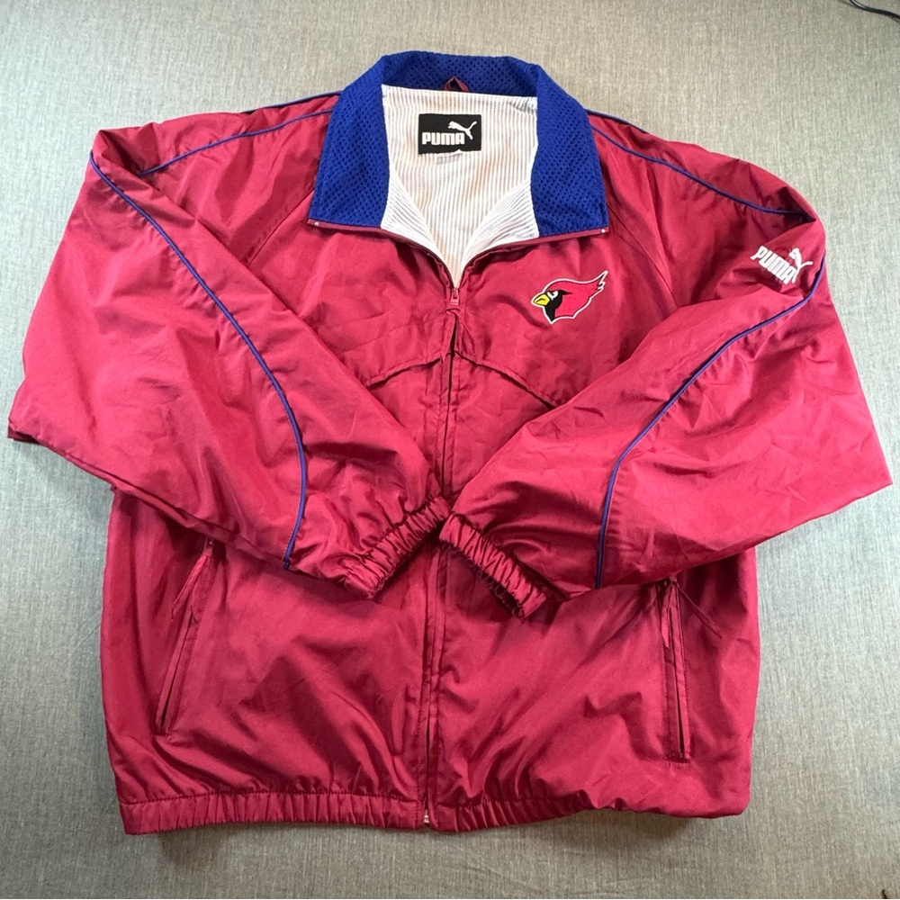 Vtg Arizona Cardinals Mooney Cardinals Zip Up Windbreaker Puma NFL Jacket Large